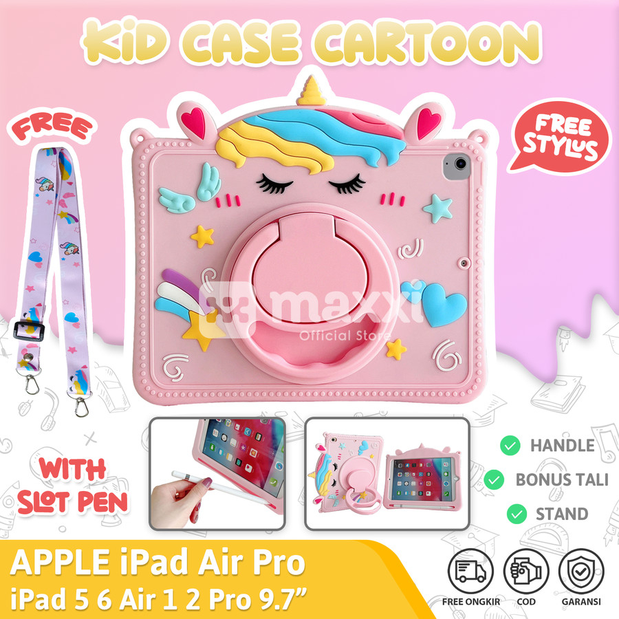 IPAD 5 6 Air 1 2 Pro 9.7" Softcase Cute Unicorn Casing Anak Case Rotate Standing Ring Skin Kesing Ta
