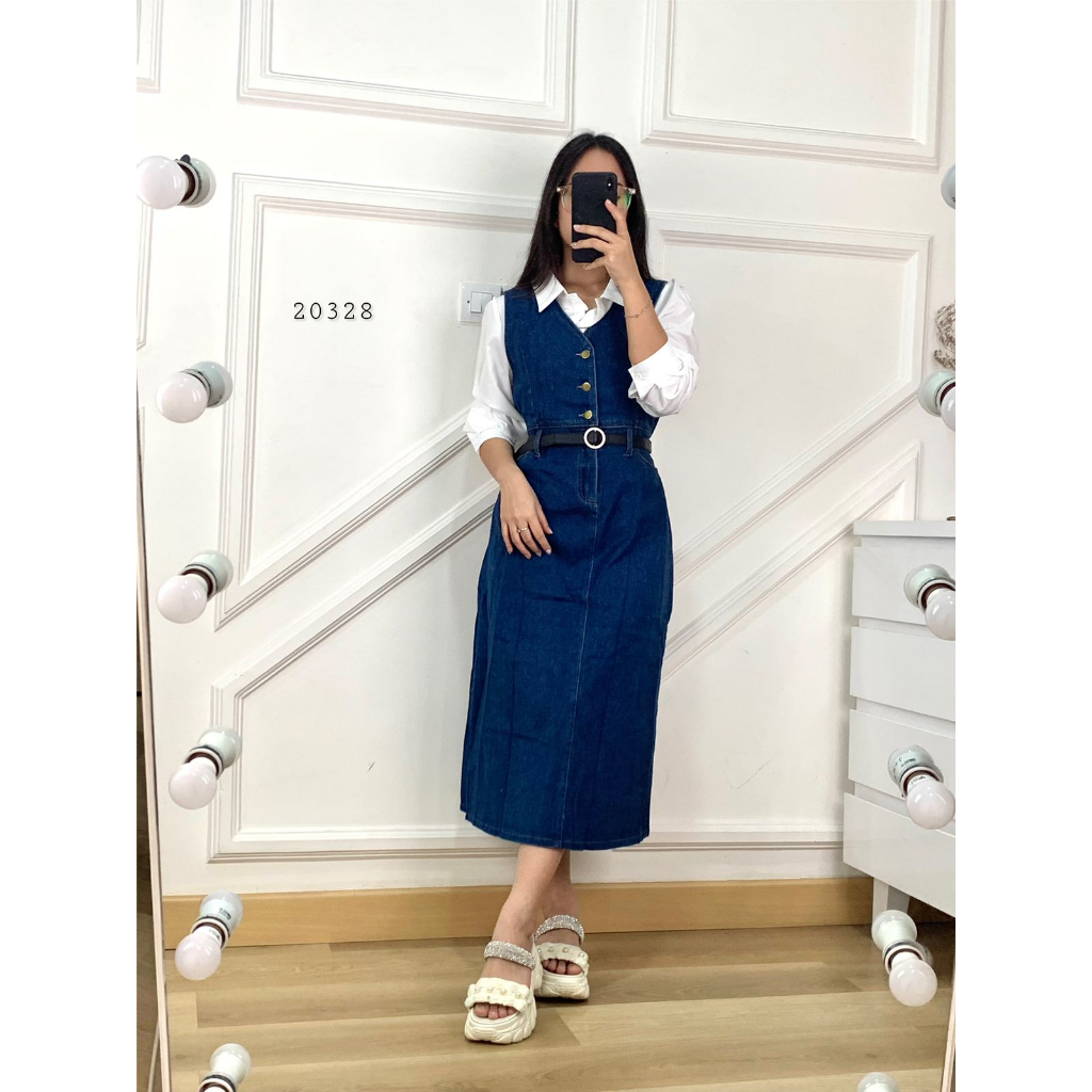 DRESS JEANS 2IN1 JUMSUIT JEANS YU KENGSI THREE BUTTON ZIPPER DEPAN INNER KEMEJA CROP POLOS TANGAN PA