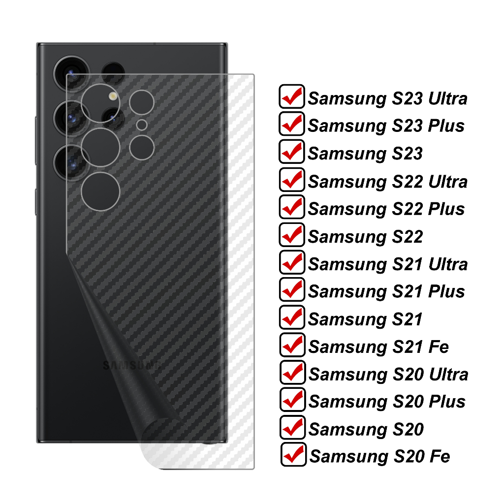 Skin Carbon Samsung Galaxy S24 S23 S22 S21 S20 Ultra Plus 5G Garskin Pelindung Belakang Handphone