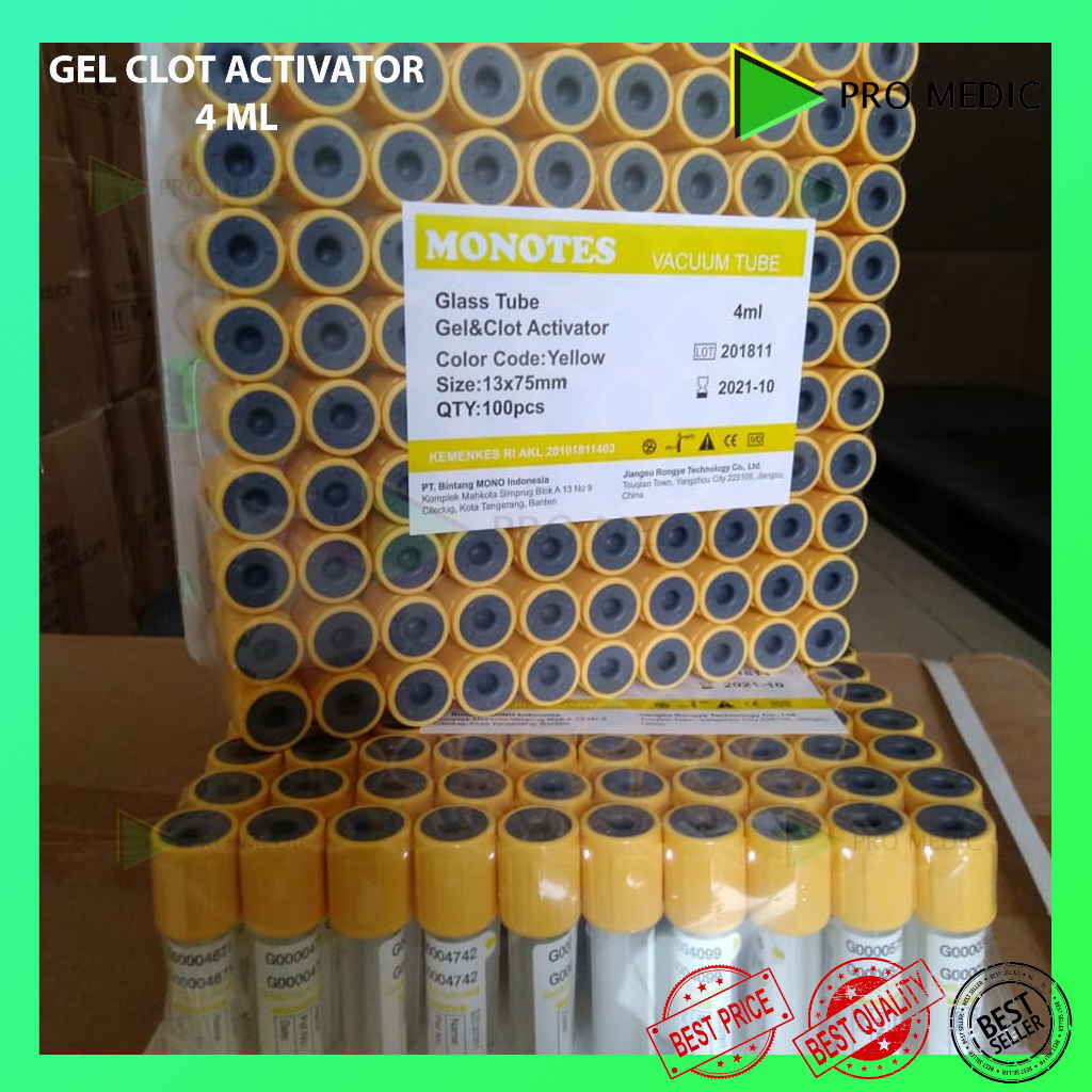 Tabung Gel Clot Activator 4ml Kaca MONOTES | Vacutainer Tube 4 ml