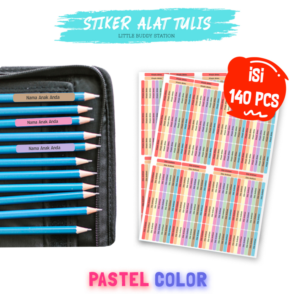 

Stiker Nama Anak Pensil Sticker Nama Anak Custom Label Nama Anak Warna Pastel Alat Tulis Pensil Pulpen Waterproof Anti Air