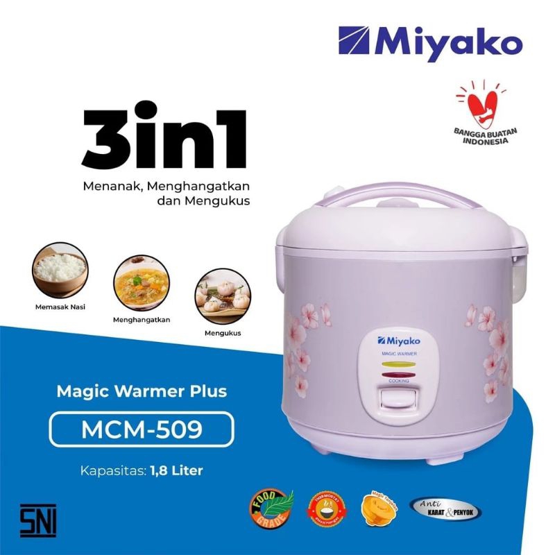 Miyako MCM - 509 Rice Cooker Magic Com 3 in 1 Magic Miyako 1,8 Liter
