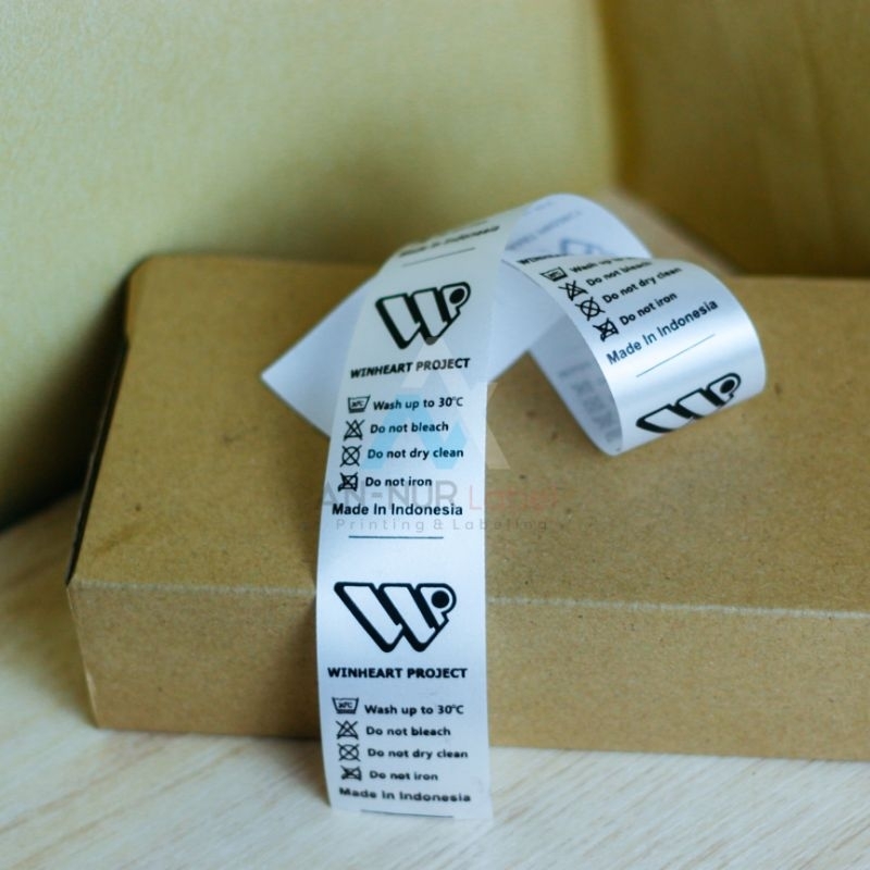 

Label baju satin custom design (Min 2000pcs) Label printing washing care satin ribbon