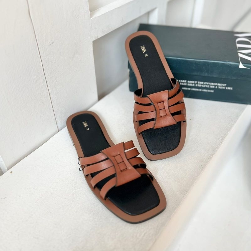 PROMO SALE Sandal zara flat coklat hitam