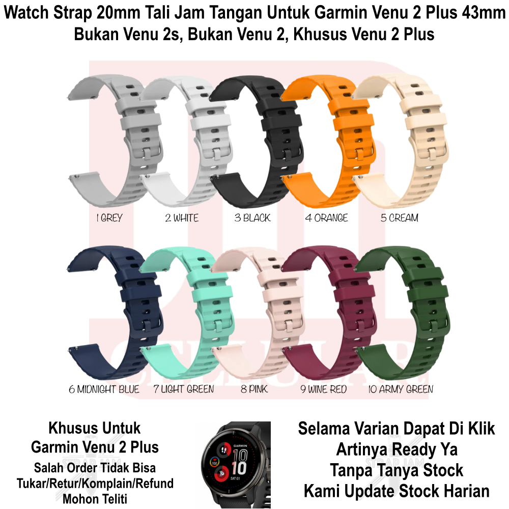 UNB Tali Jam Smartwatch 20mm Untuk Garmin Venu 2 Plus 43mm Version - Watch Strap Silikon Rubber Pria