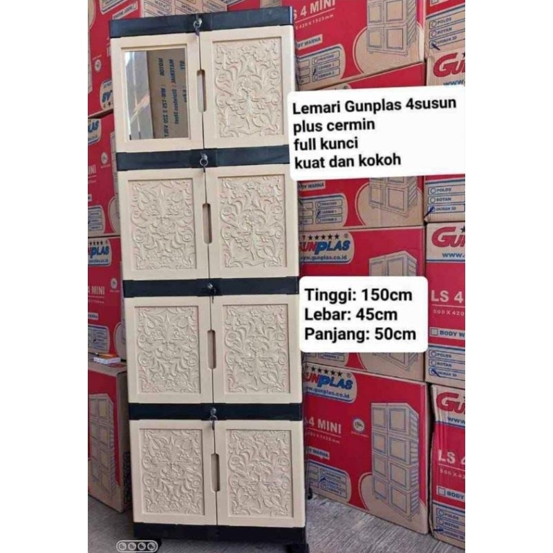 lemari plastik 4 susun kunci full