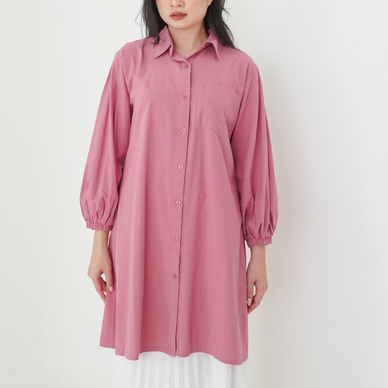 Alea Midi Dress premium by SONIA | tunik wanita basic full kancing | atasan blouse muslim lengan pan