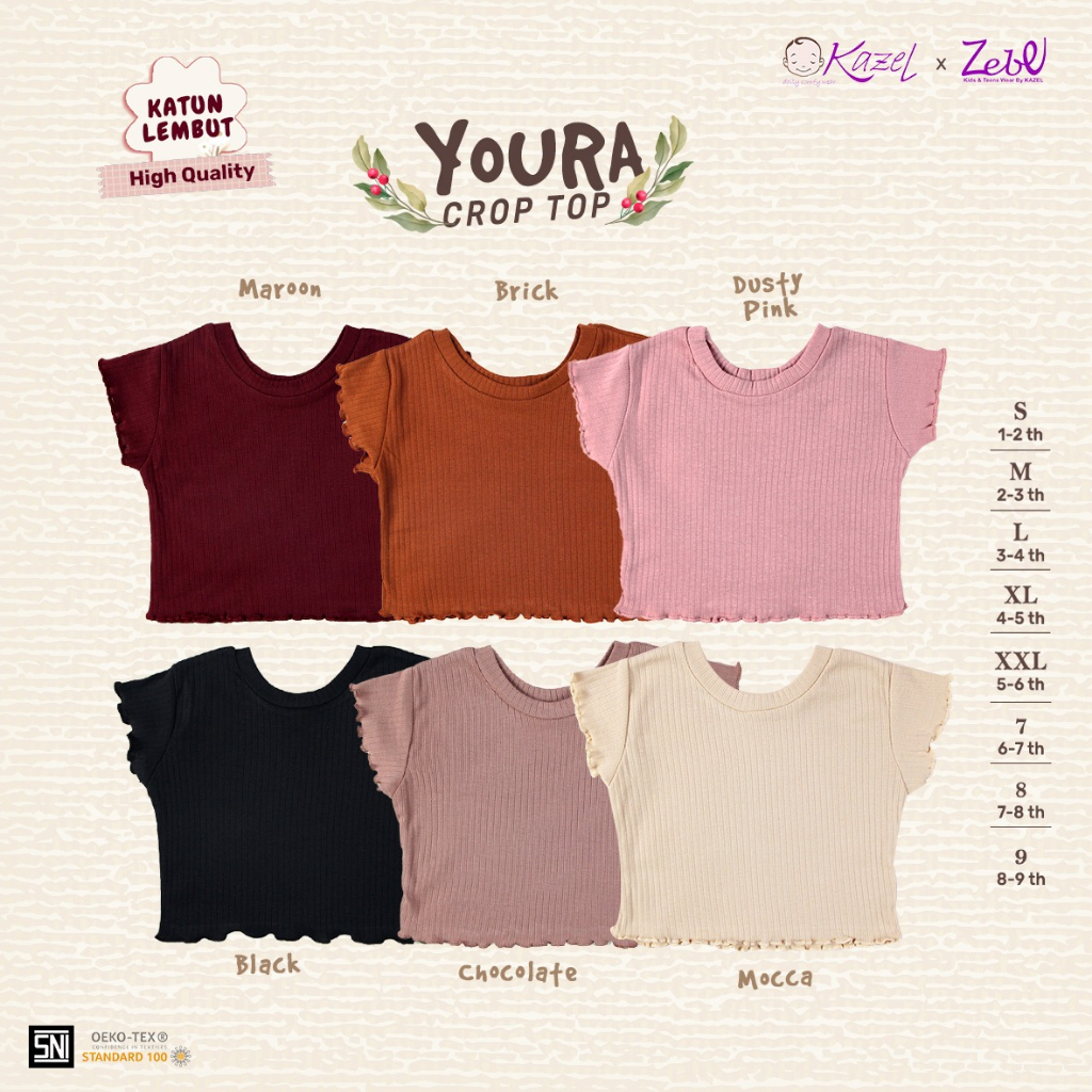 KZL34 KAZEL x ZEBE YOURA CROP TOP / ATASAN KAOS ANAK PEREMPUAN isi 1 pcs