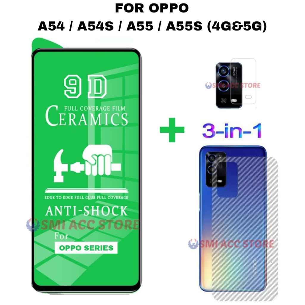 PAKET TG OPPO A55 4G / A55 5G / A55S / A54 / A54s Tempered Glass Ceramic Clear HD Anti Gores Pelindu