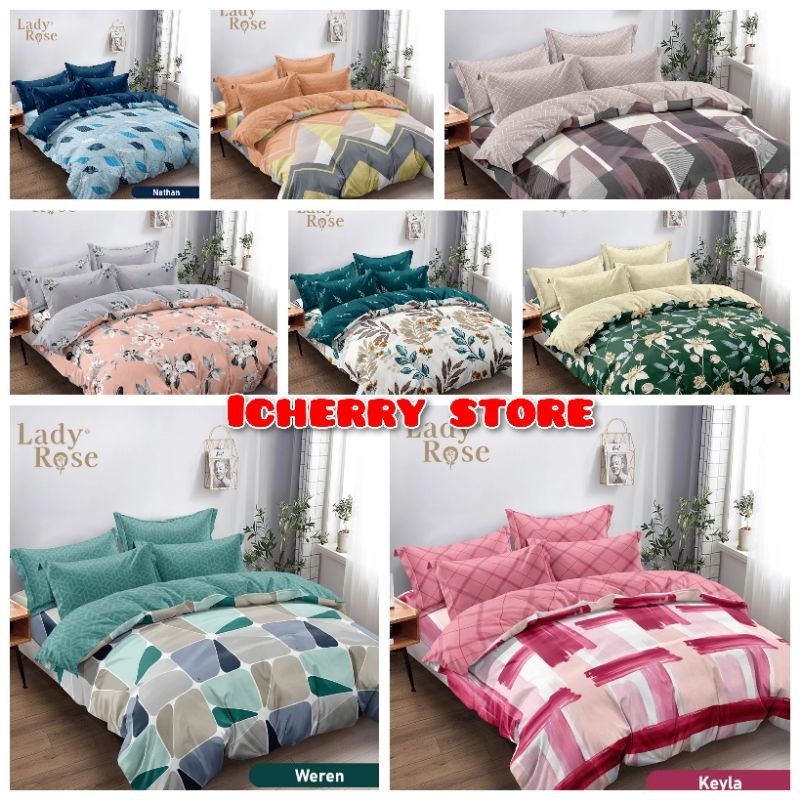 5in1 Full Set Bedcover + Sprei Lady Rose 3D Rumbai Karet Queen King 160x200 180x200 Motif Ersa, Hera