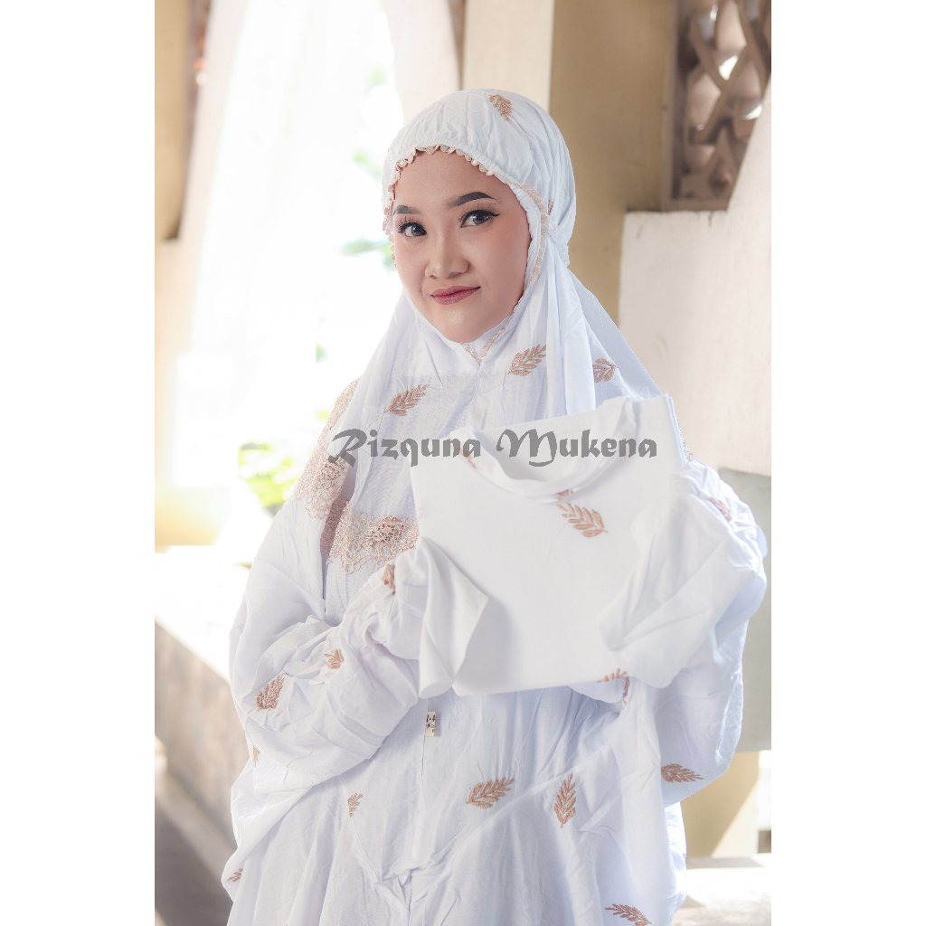 Mukena Terusan Premium Bonus Tas Mukenah Lajuran Langsungan Bordir Dewasa Santri Jumbo Putih Katun P