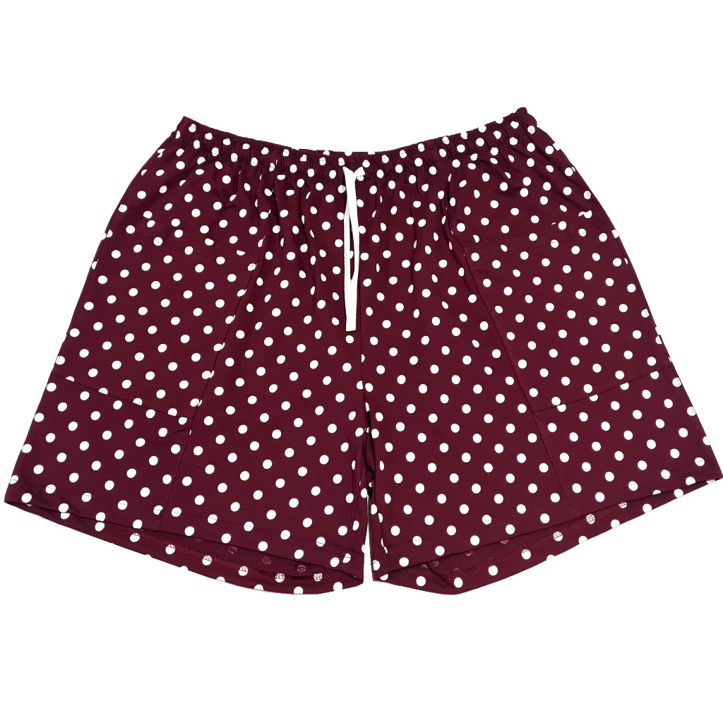 CELANA SELUTUT WANITA JUMBO BIG SIZE KATUN KAOS PREMIUM DUA SAKU DEPAN BURGUNDY POLKADOT