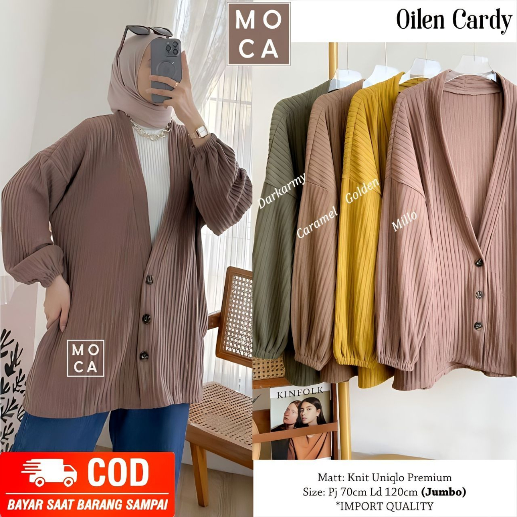 OILEN CARDI BY MOCA CARDIGAN PANJANG BAHAN KNIT UNIQLO PREMIUM JAKET KERAH V BERKANCING SWEATER POLO