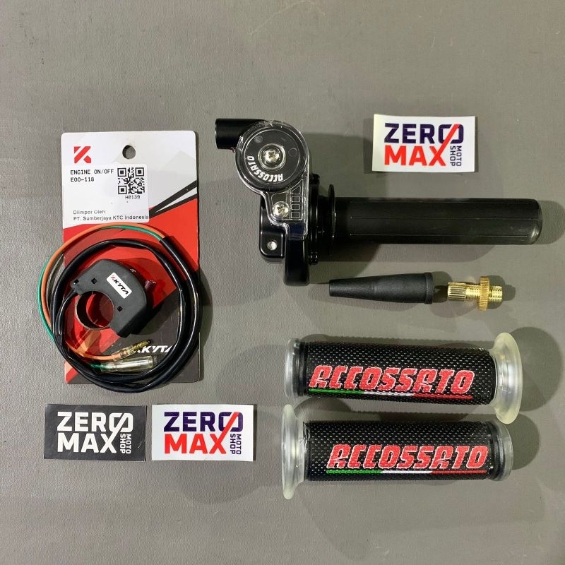 Paket Handgrip Gas Spontan Accossato Racing 1 Kabel Gas + Saklar KTC Original ITALY