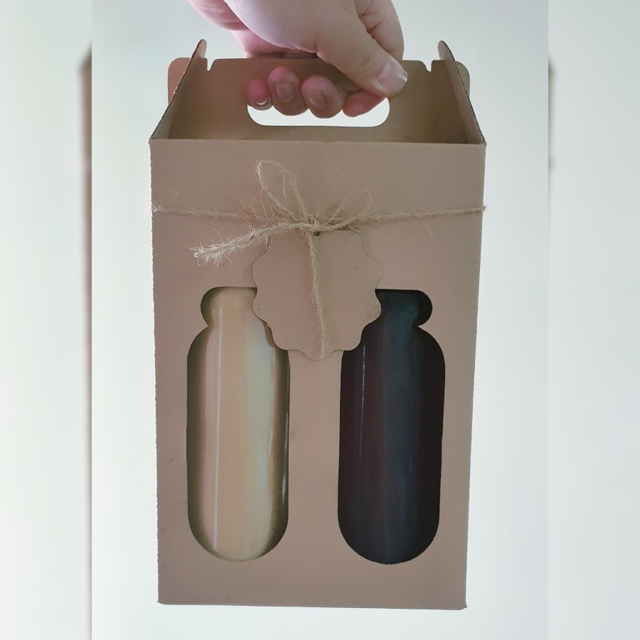 

(5 pcs) kardus tenteng corrugated eflute coklat dus botol 1 liter isi 2 box hampers ukuran 17x8.5x24.8cm