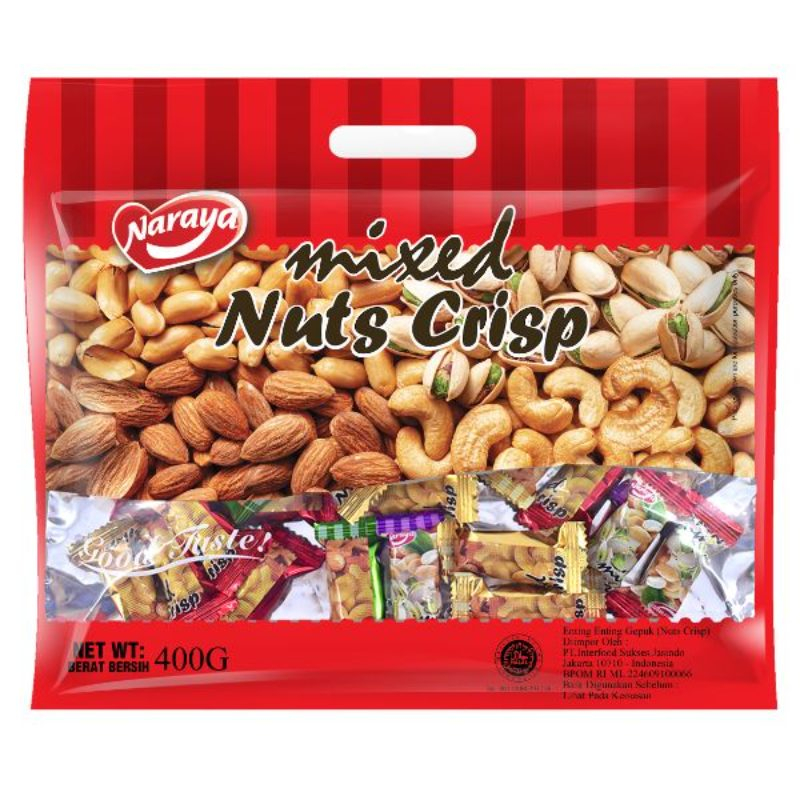 Naraya Mix Nut Crisp 400gr / Permen Tingting Kacang / Permen Kacang Mete Mede Pistachios Almond / Pe