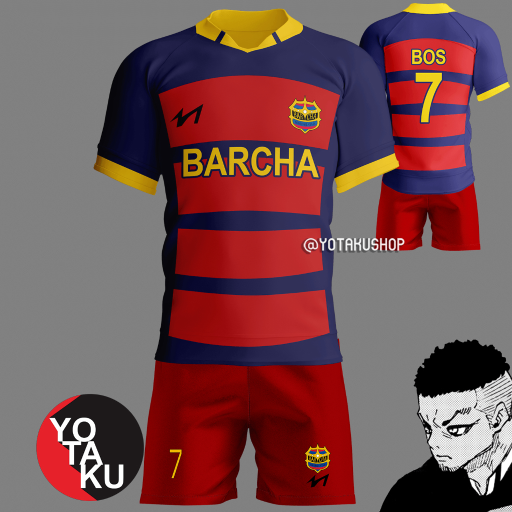 Jersey Anime Cosplay Blue Lock FC BARCHA BOS Full Set YOTAKUSHOP