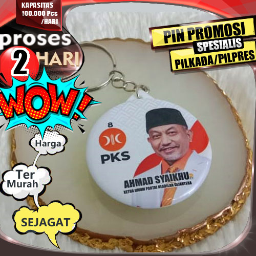 Pin promosi termuah bahan plastik putih dan plastik hitam untuk kebutuhan promosi dan event dan kebu