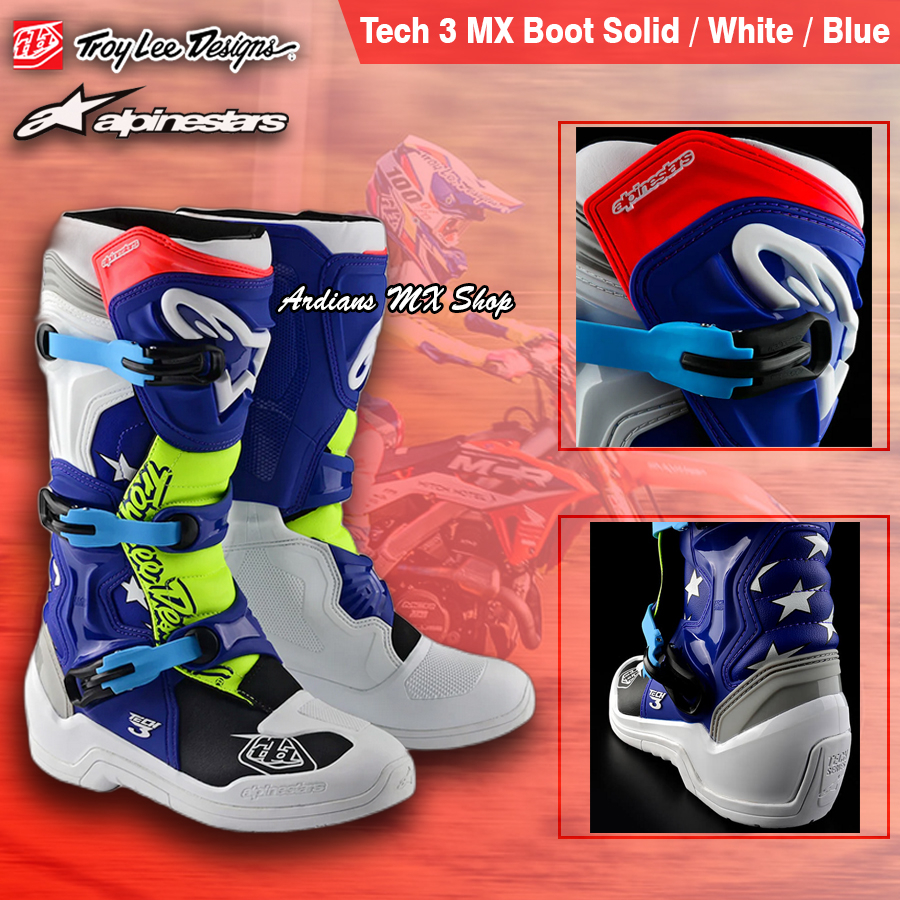 TLD X ALPINESTARS - TECH 3 BOOT - SOLID WHITE BLUE - TRAIL ENDURO CROSS TRABAS