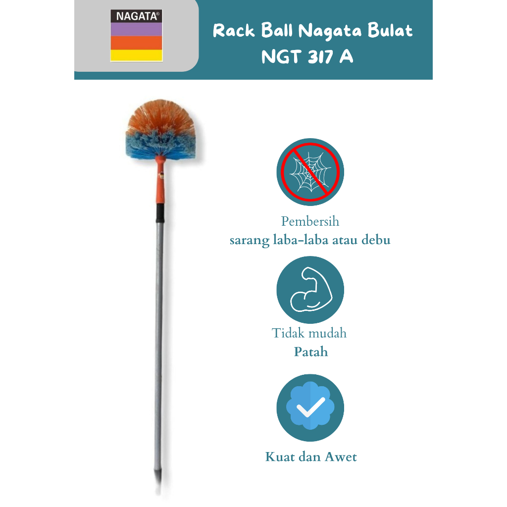 Sapu Plafon Rack Ball Nagata Bulat NGT 317A & Pipih NGT 317P Sapu Nilon Pembersih Sarang LabaLaba &