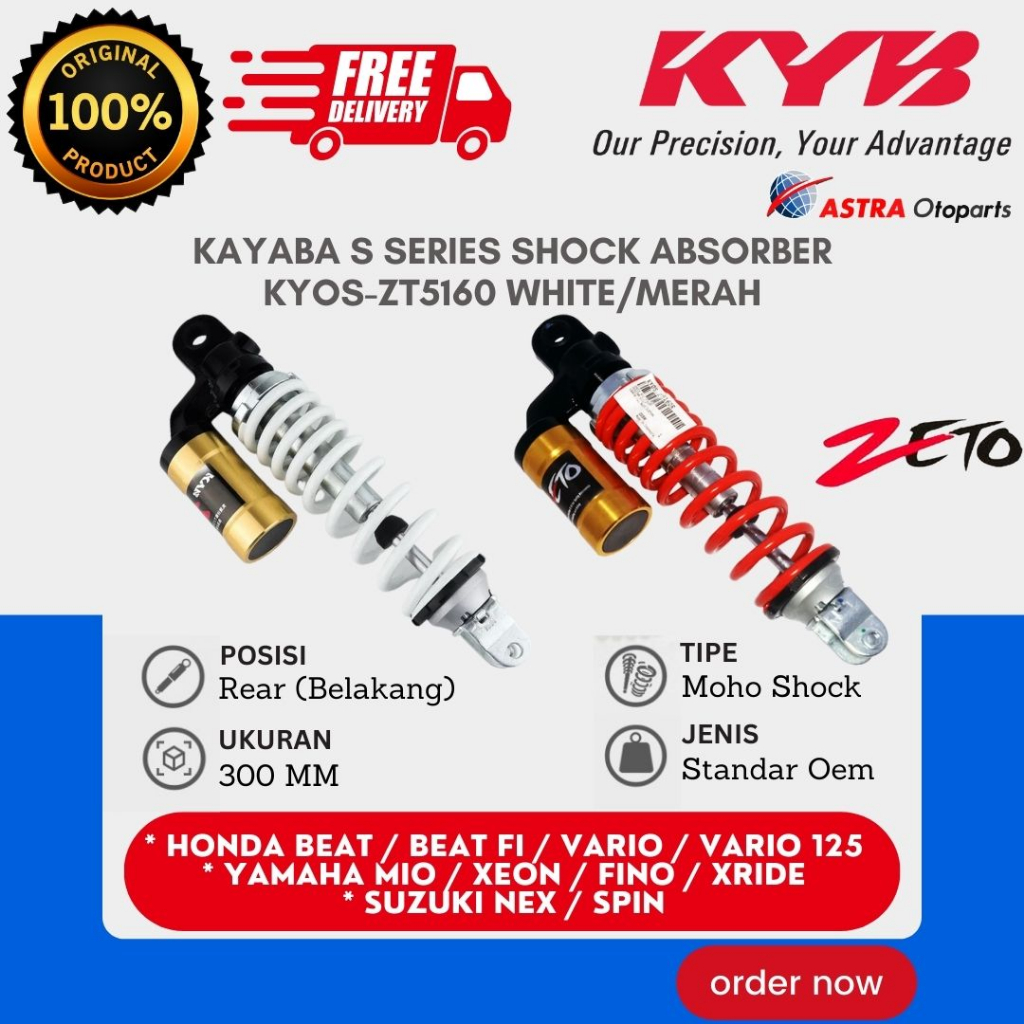 SHOCKBREAKER + TABUNG KAYABA KYOS-ZT5160W UNTUK MOTOR ALL MATIC HONDA / SHOCK BREAKER BELAKANG / KYO