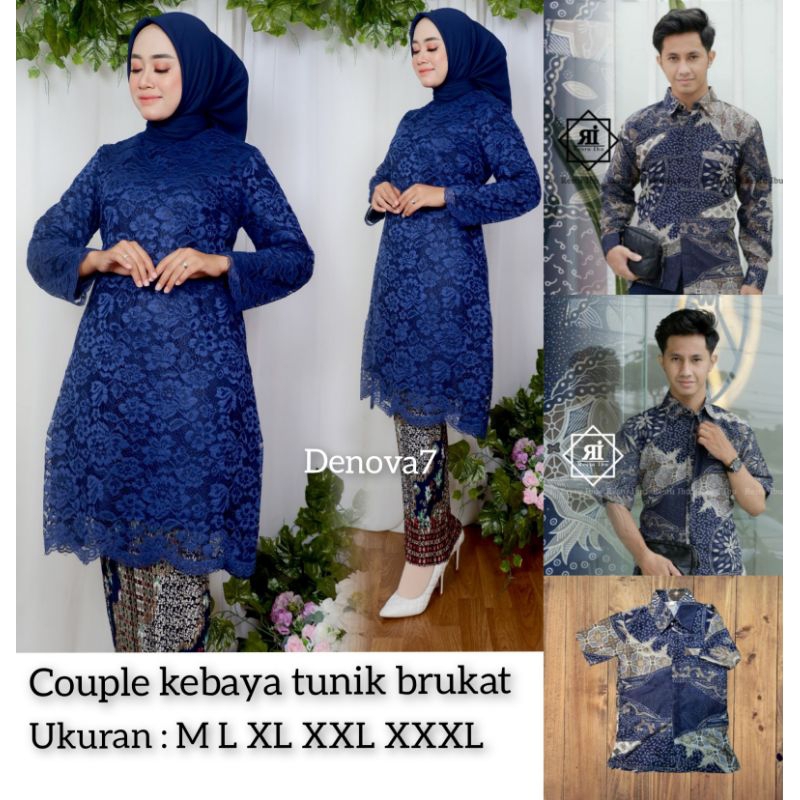 Couple Kebaya Tunik Brukat / Kebaya tunik / kebaya modern / kebaya warna navy / Couple Kebaya keluar