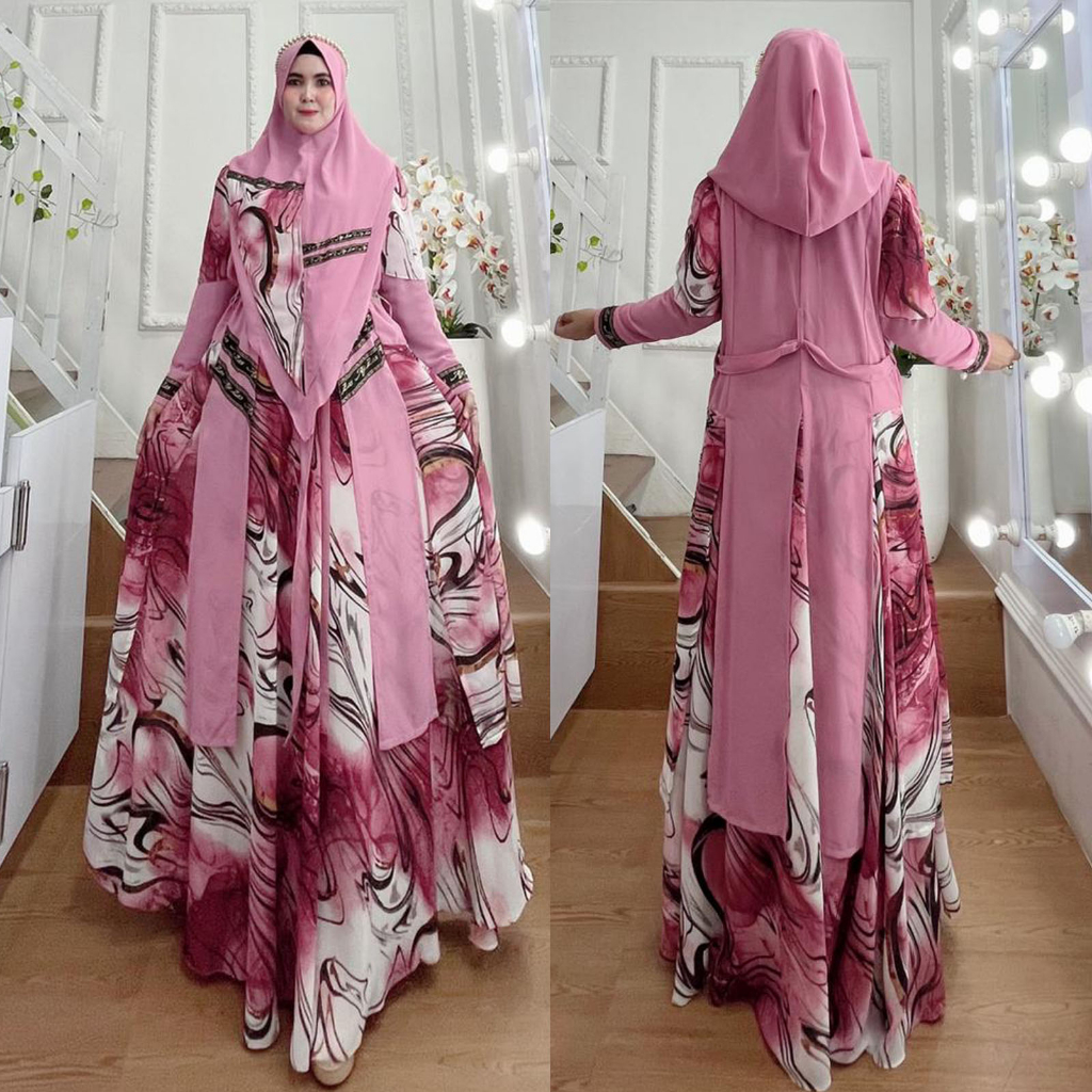 BISA COD Gamis Syar'i Hijab Huddie Kode YAMINA Bahan Ceruty Babydoll By Ory AjeZas Collection