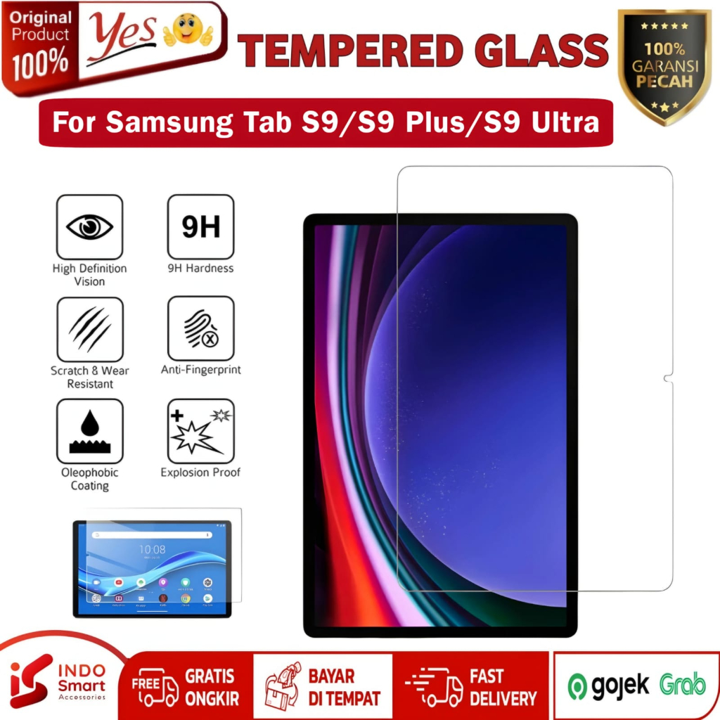 Samsung Tab S9 / Tab S9 Ultra / Tab S9 Plus / Tempered Glass Anti Gores Bening Kaca Screen Guard Tablet