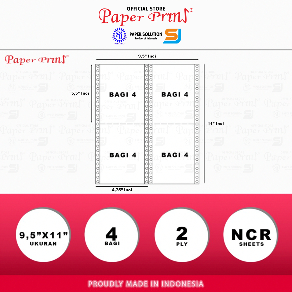 

lkjj Paperyns Kertas Continuous Form 2PLY NCR DPH 9,5"/2 x 11"/2 (Bagi 4)