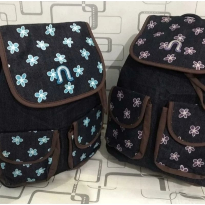 Ransel Neosack serut - motif levis bunga - tas santai atau sekolah