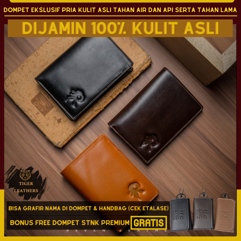 Tigerleathers - dompet pria kulit pria cowok lipat cowo asli uang simple original sapi premium elega
