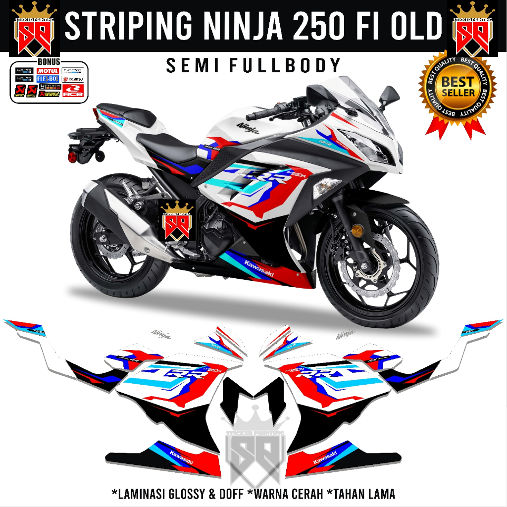 DECAL STRIPING NINJA 250 FI OLD/LAMA SEMIFULL KAWASAKI NINJA FI 250 MOTIP BMW