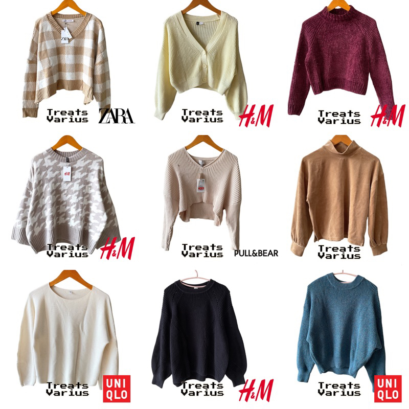 Knit Rajut Zara, GU Uniqlo, Rajut Kepang, Cardigan Argyle Ketupat Korea