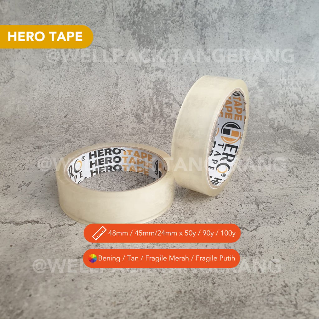 

Lakban Herotape 24mm 1inch 50 yard / 90 yard / 100yard Tebal Berkualitas