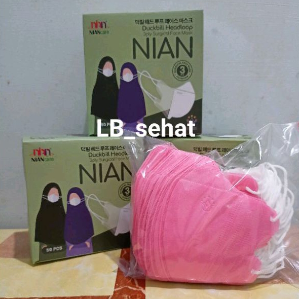 Masker Duckbill Hijab Dewasa Niancare Warna Pastel Pink Isi 50 Pcs 3 Ply Headloop