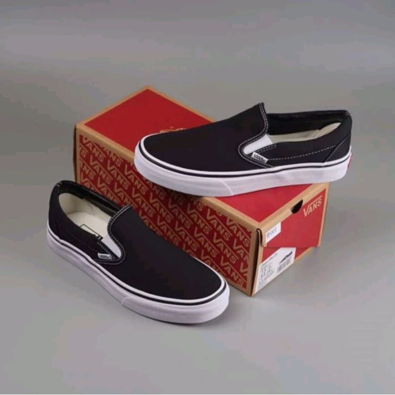 Sepatu Pria/Wanita Vans Slip on Bw Black White Canvas Grade Original Terlaris Sepatu Fashion Sepatu 