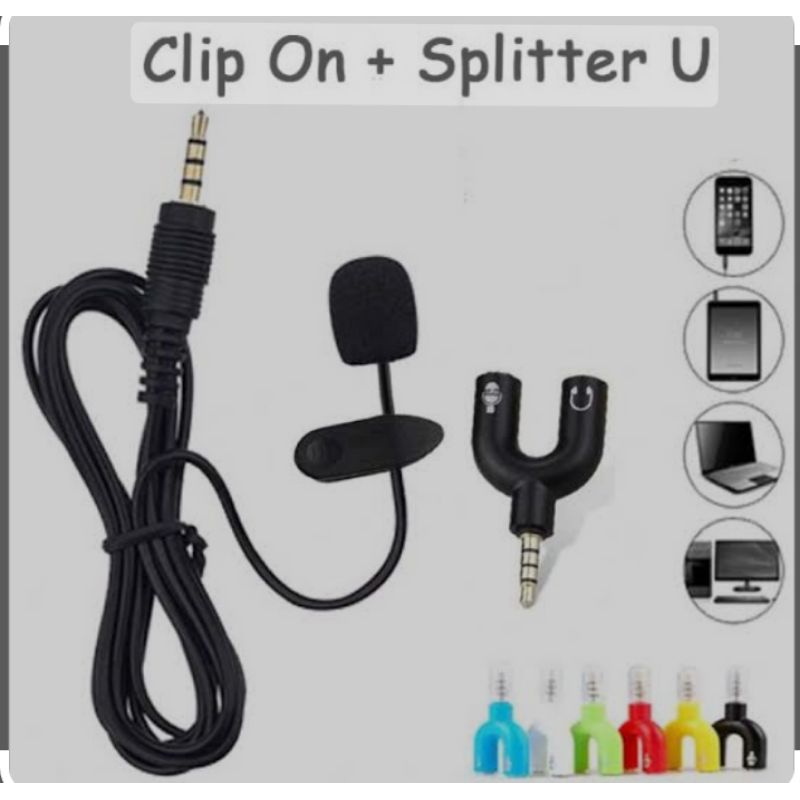 Mic Clip On + Spliter U Alat Rekaman Atau Record Youtubers