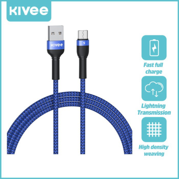 Promo KIVEE Kabel Data Micro USB 2.4A Nylon Braided Android - Blue Diskon