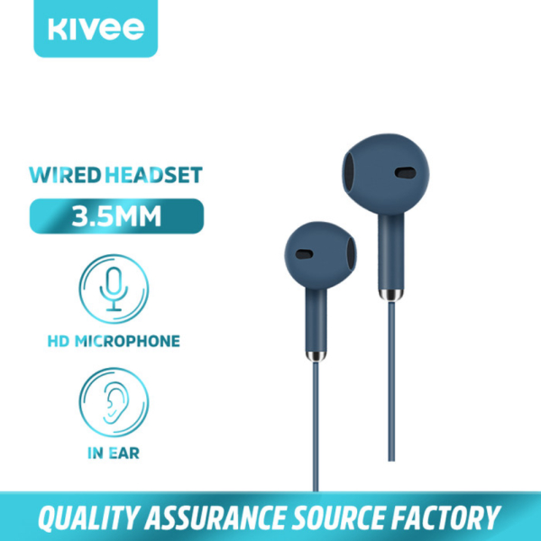 Promo In-Ear Earphones KIVEE Wired Earphone Mic 3.5mm Android - Biru Limited