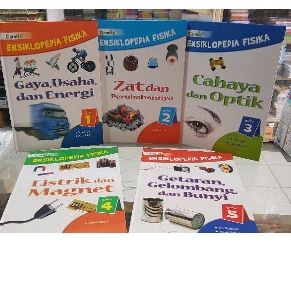 Ensiklopedia Fisika terdiri dari 5 jilid buku hard Cover. cetak full colour kertas art paper. untuk 