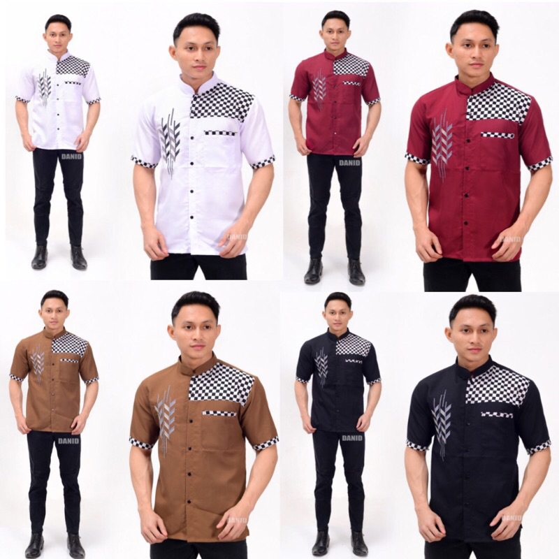 Baju Koko Pria Lengan Pendek Kombinasi Motif Batik Dan Kotak-Kotak Terbaru / Atasan Muslim Pria