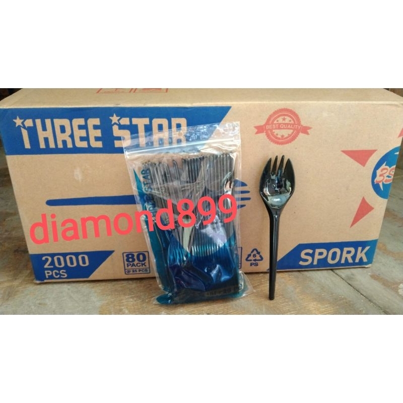 GROSIR - Sendok Garpu Hitam Plastik 2in1 Isi 2000 Pcs