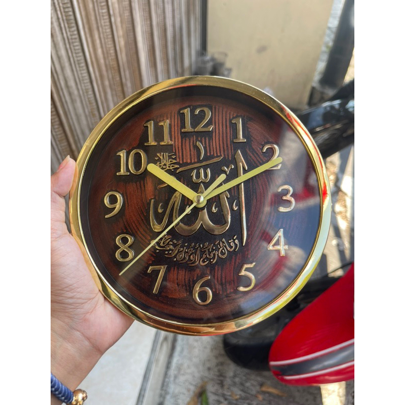 Jam Meja Kaligrafi Jam Dinding Minimalis Muslim Arab Lafadz Allah Wood Gold Emas 9918 gold