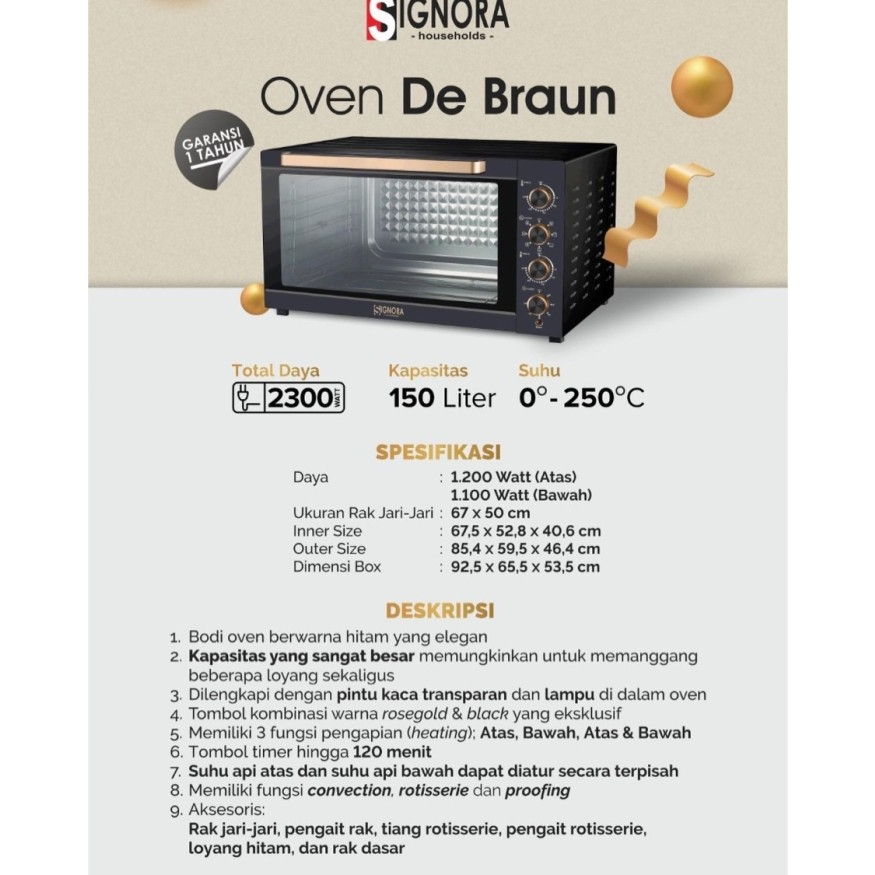 Signora Oven De Braun 150 liter