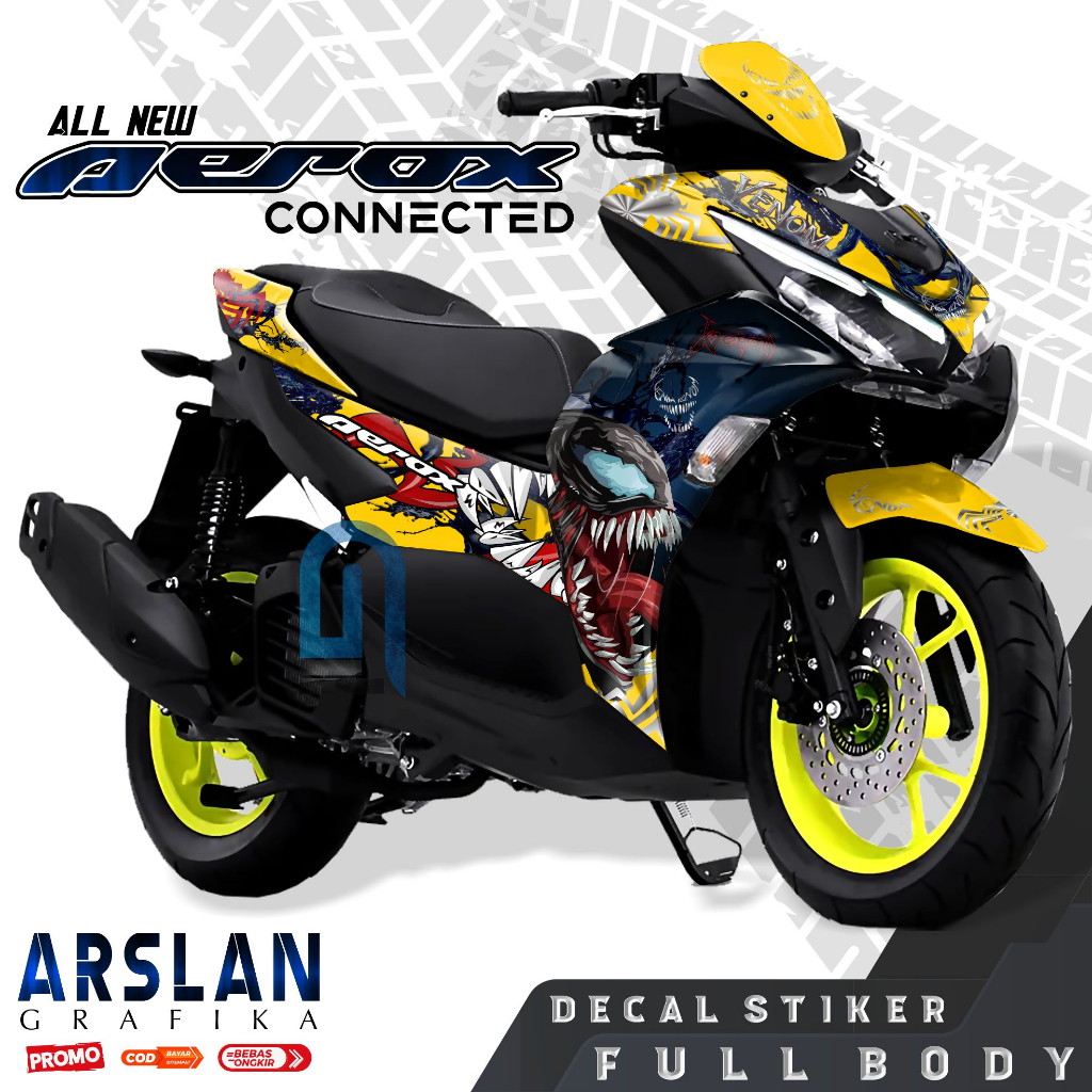 TERBARU Decal Aerox 155 CONNECTED Full Body Stiker Aerox 155 CONNECTED Full Body Motif Spesial VENOM