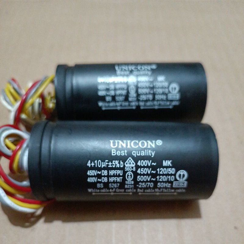 KAPASITOR /CAPASITOR 4+10UF UNICON MESIN CUCI 2 TABUNG