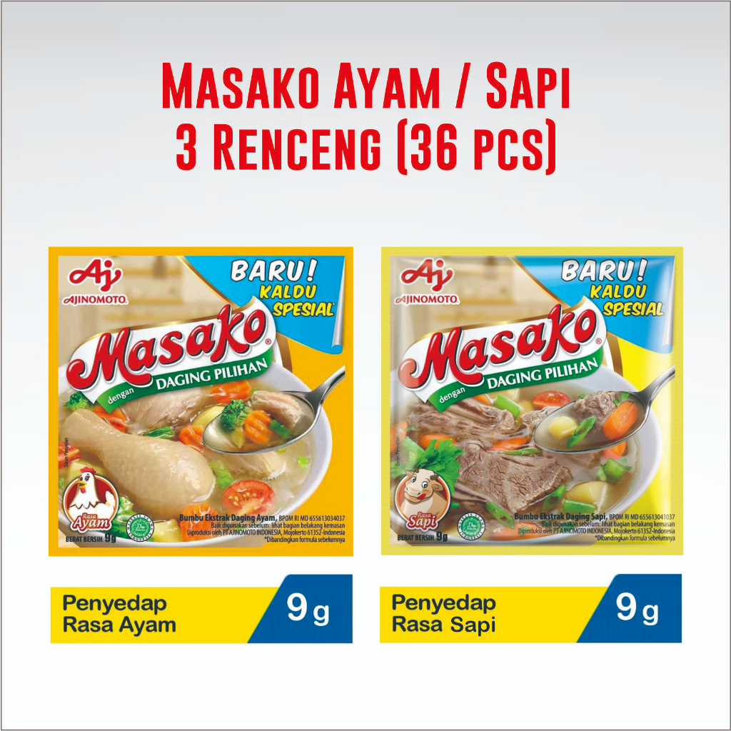 

Masako Sapi / Ayam 9 gram, 3 Renceng (36 pcs)