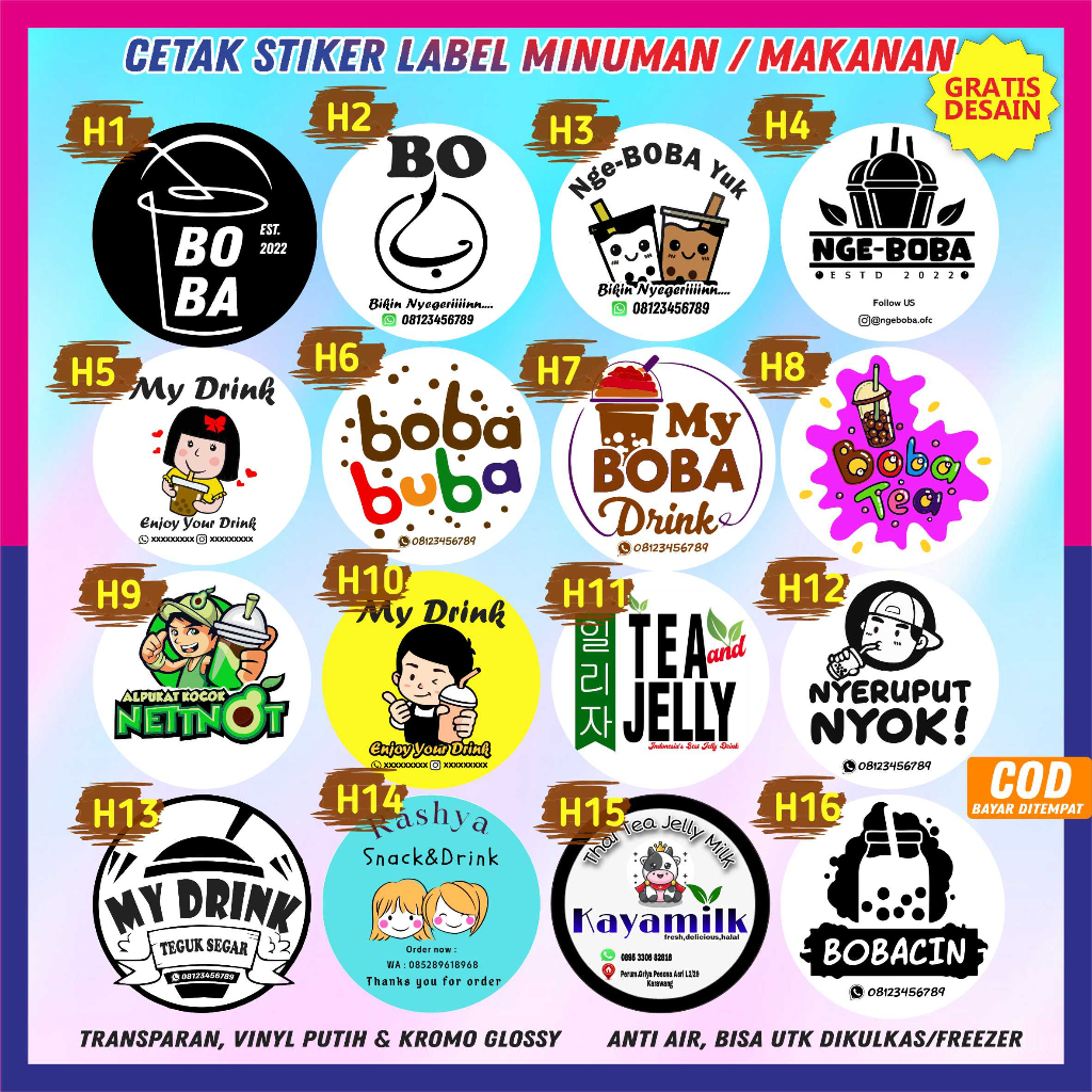 

Stiker Label Minuman Cup Botol dan lain lain anti air