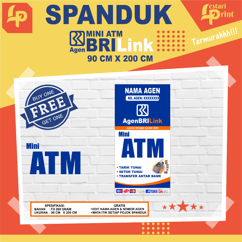 SPANDUK BANNER MINI ATM BRILINK 90CM X 200CM | LESTARI PRINT