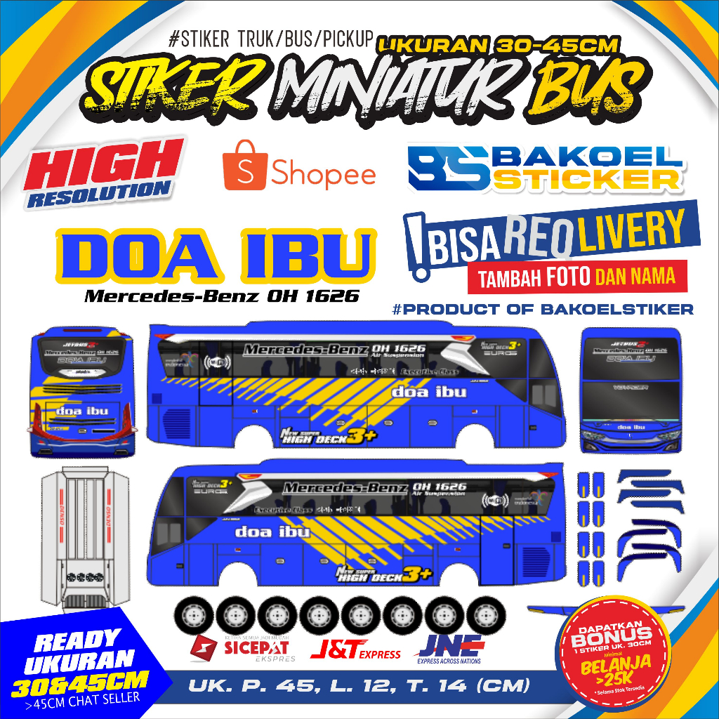 STIKER MINIATUR BUS JB3 UK. 30-45CM